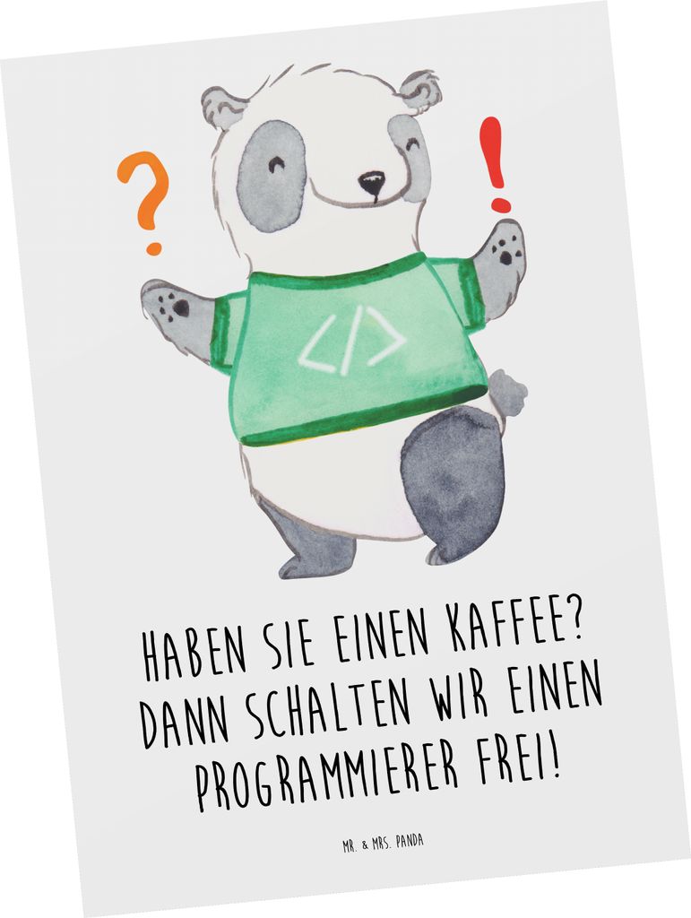 Mr. & Mrs. Panda Postkarte Programmierer Kaffeezeit - Weiß - Geschenk, Postkarten, Grußkarte, Arbeitstempo, handgefertigte Geschenke, Softwareent...