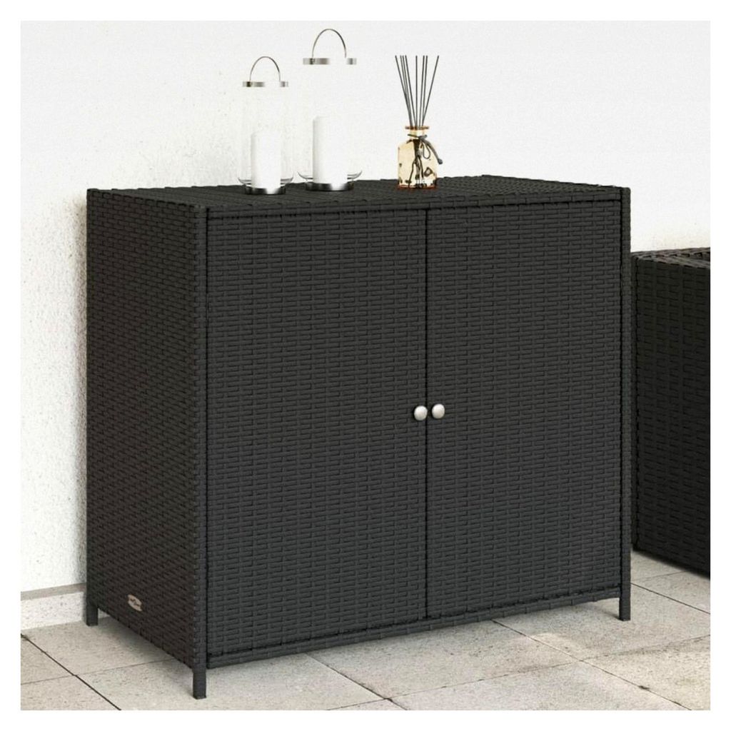 Gartenschrank, Geräteschrank mit großzügigem Stauraum, Beistellschrank mit Türen, Balkonschrank, Terrassenschrank aus Poly Rattan in Schwarz, 8...