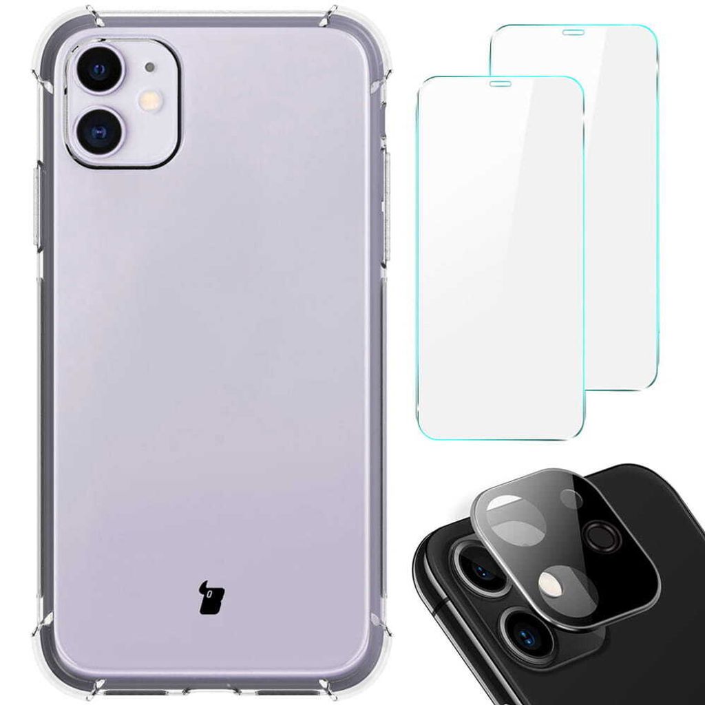 Bizon Case Clear Pack Hülle + 2x Bildschirmglas + Linsenglas Apple iPhone 11 klar