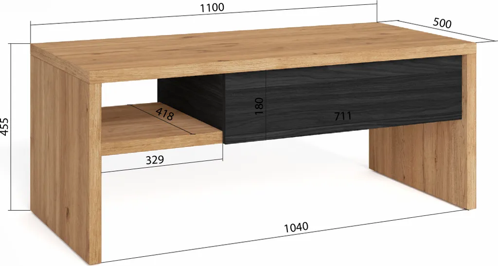 Table Basse Relevable avec Rangement Intégré Chêne et Noir 110 cm - 4