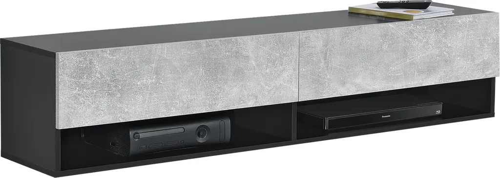 Étagère murale Halmstad 140 cm à portes de placard noir et gris béton