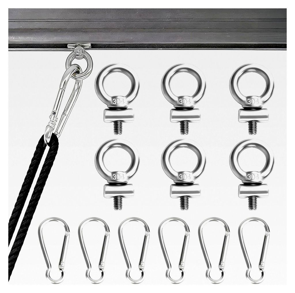 18 Stück Haken für Kederschiene, Edelstahl Haken für Markisen mit Ringschrauben für Clipschienen und Dachzeltbefestigungen