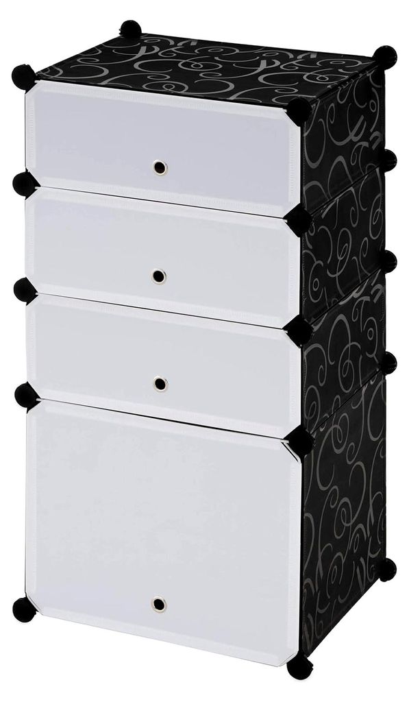 Schuhschrank Steckregal 91x48x37cm schwarz/weiß DIY variables Schuhregal platzsparende Schuhablage abwaschbar erweiterbar Kunststoff mit Türen
