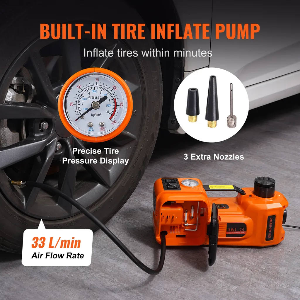 VEVOR martinetto idraulico elettrico 5 t, 180 W cilindro idraulico martinetto elettrico 155-450 mm, martinetto idraulico a pompa manuale per auto, SUV ecc. con avvitatore ad impulsi, cassetta degli attrezzi, cavo di alimentazione - 5