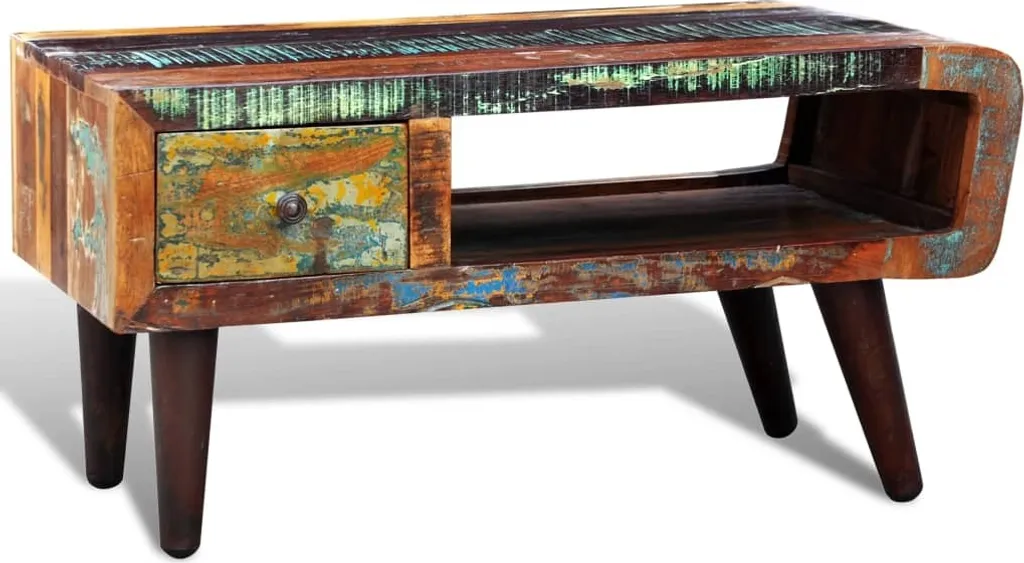 vidaXL Table Basse avec Côté Arrondi et Tiroir en Vieux Bois Industriel