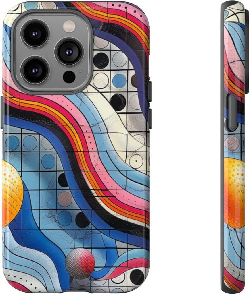 Bunte Wellenlinien und Kreise – Hülle Kompatibel mit iPhone 14 Pro