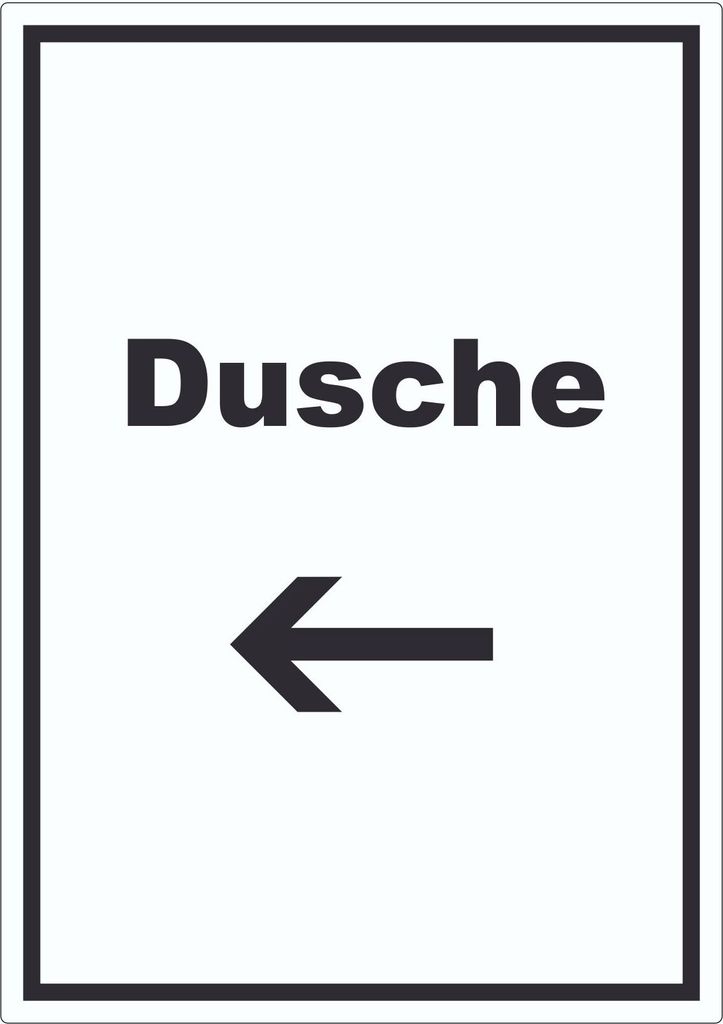 Dusche Aufkleber mit Text und Richtungspfeil links waschen Hygiene hochkant A9 (37x52mm)