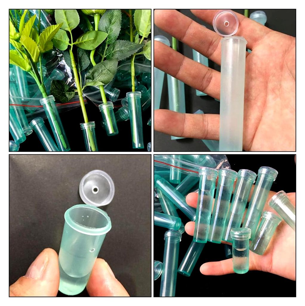 50 Stück Einweg Blumen Nährstoffröhrchen 7cm aus Kunststoff mit Verschluss, auslaufsicher für Frischhaltung und Blumenkultur