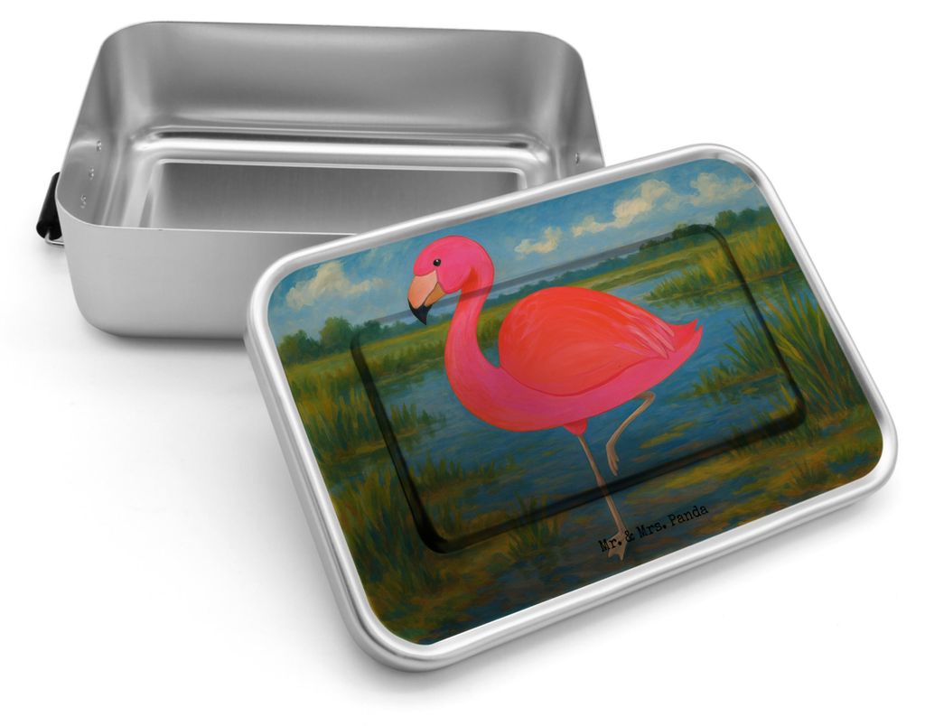 Mr. & Mrs. Panda Vesperdose Metall Flamingo Classic Design - Weiß - Geschenk, Brotdose, Snackbox, Spruch, Essensbox, glücklich, Ich, Lunchbox, al...