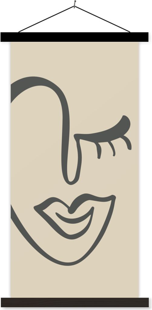 MuchoWow Textilposter Frau - Gesicht - Kunst 40x80 cm mit schwarzem Rahmen - Wandemalerei