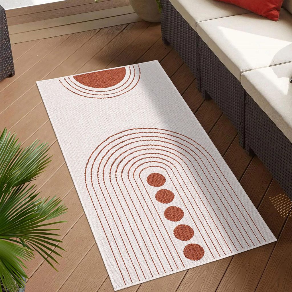 Teppich Outdoor Wetterfest - Rot, Creme - Wendeteppich - 80x150 cm - Kreis-Muster