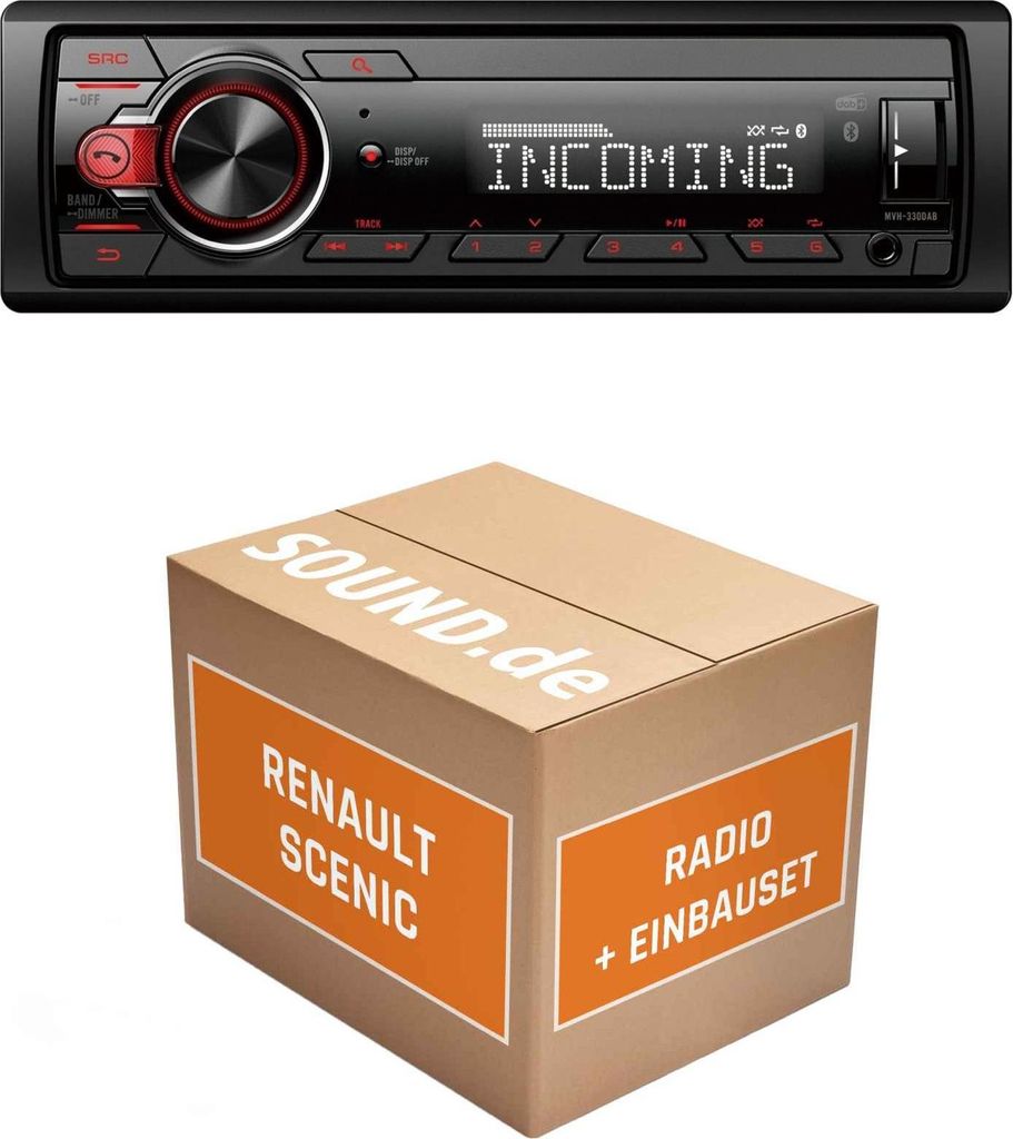 Autoradio Einbaupaket Pioneer MVH330DAB passend für Renault Scenic Typ JA Dunkelgrau Grau | Bluetooth Telefonieren
