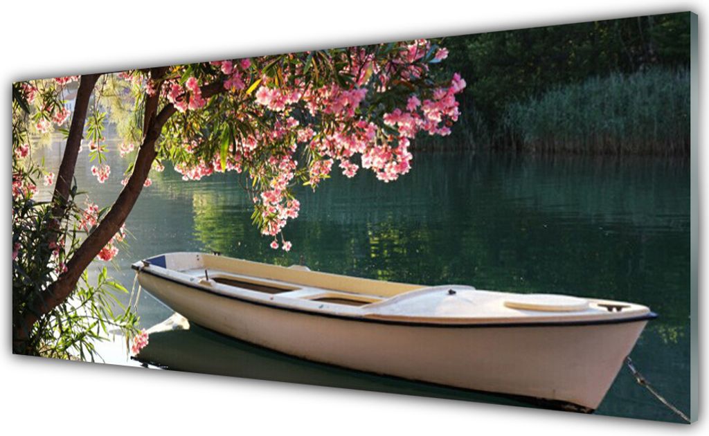 Glasbilder 125x50 Wandbild Druck auf Glas Boot Baum Landschaft