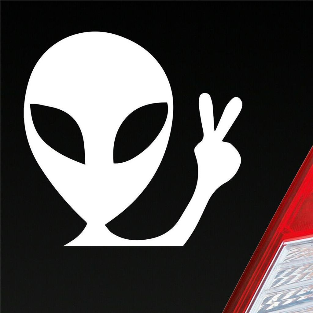 Auto Aufkleber XL Alien Außerirdischer Peace E.T. ET 20x20 cm Weiss Glanz Sticker Heckscheibenaufkleber