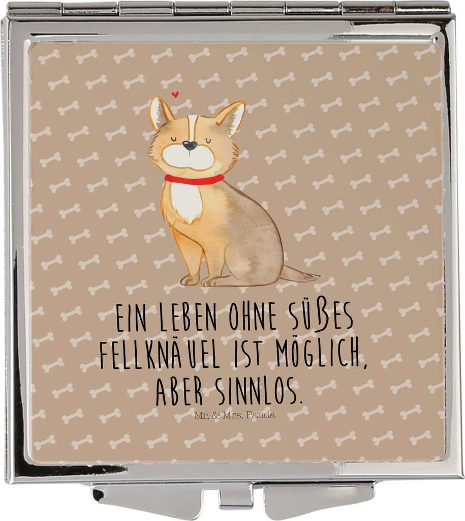 Mr. & Mrs. Panda Schminkspiegel Hund Glück - Hundeglück - Geschenk, Liebe, Handspiegel, Reise, Kosmetikspiegel, Spruch, Sprüche, Frauen Spiegel,...