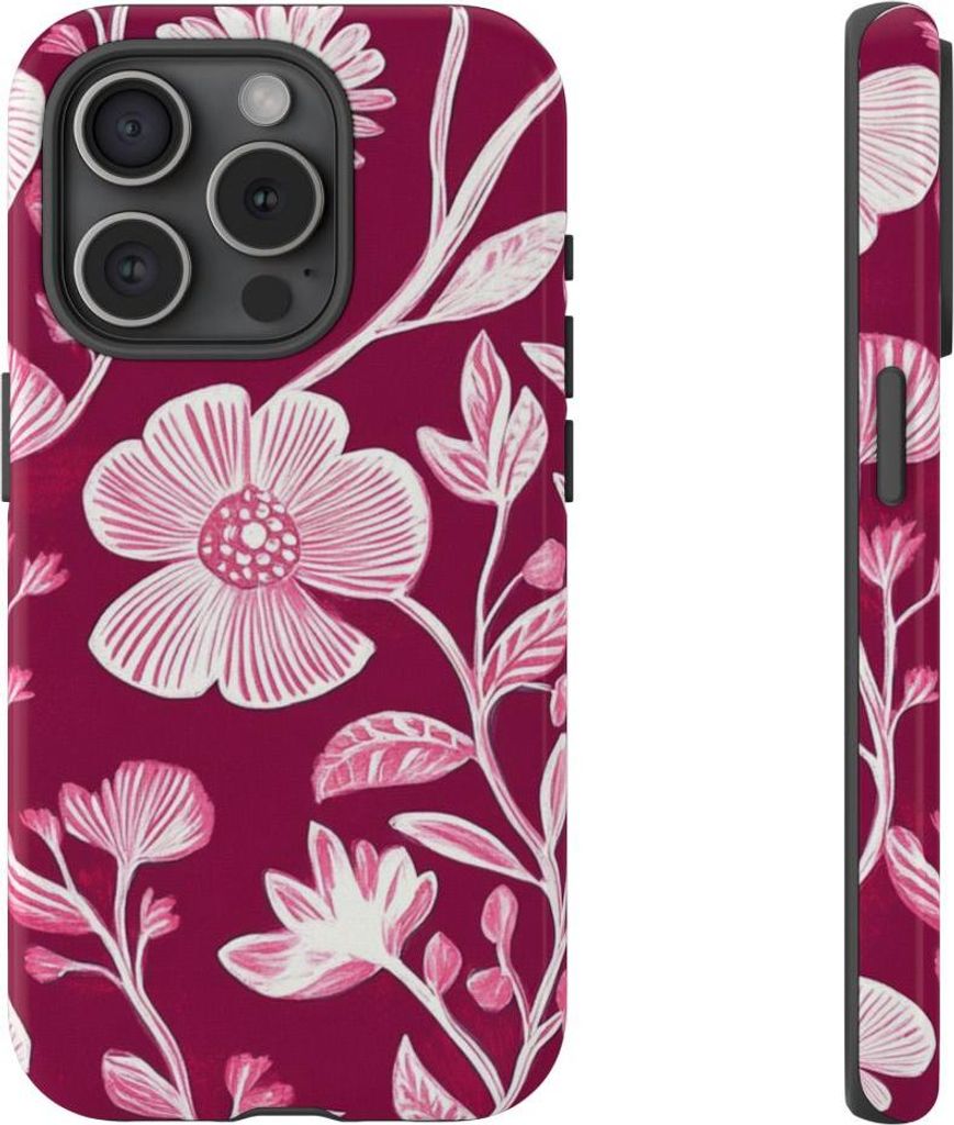 Elegantes Blumenmuster in Rosa und Weiß – Hülle Kompatibel mit iPhone 15 Pro