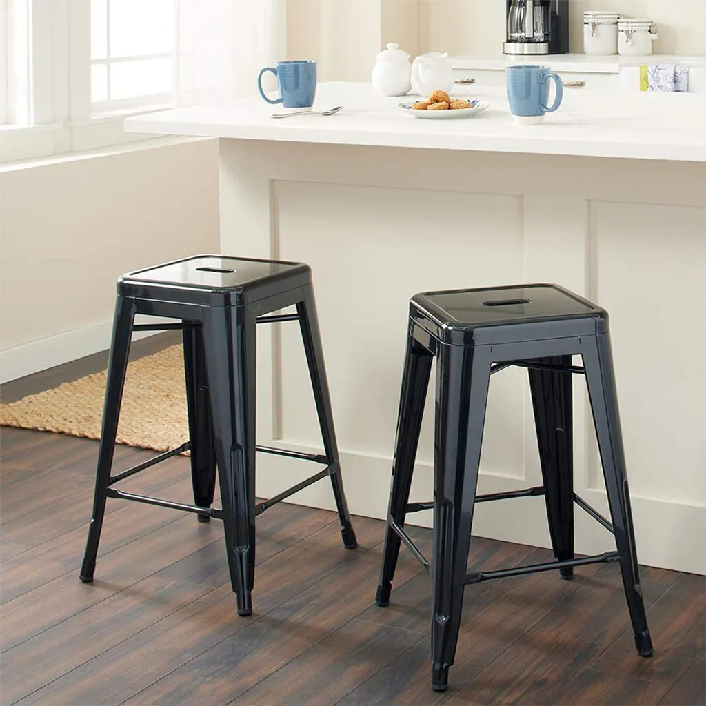 Chaise de bar noire lot de 2 idéale pour îlot central et comptoir