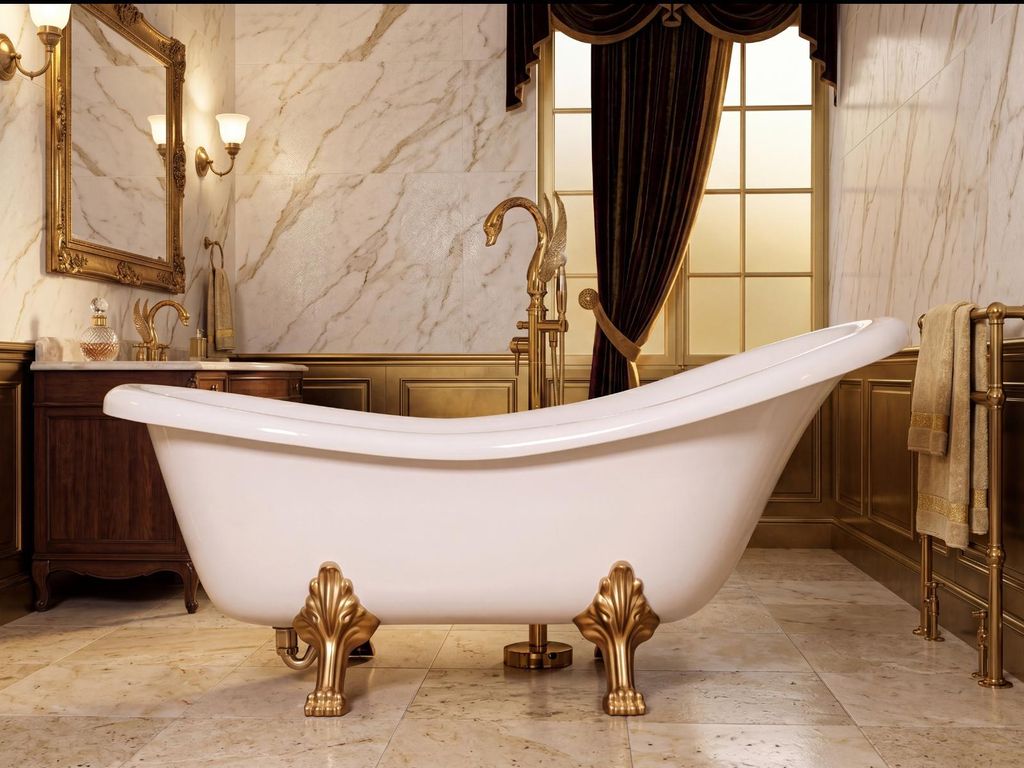 Freistehende Retro-Badewanne 170 cm Weiß Komposit auf Löwenfüßen — Retro