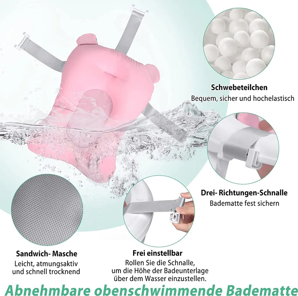 Baignoire Pliable Bébé avec Support de Bain et Trou de Vidange Rose - 4