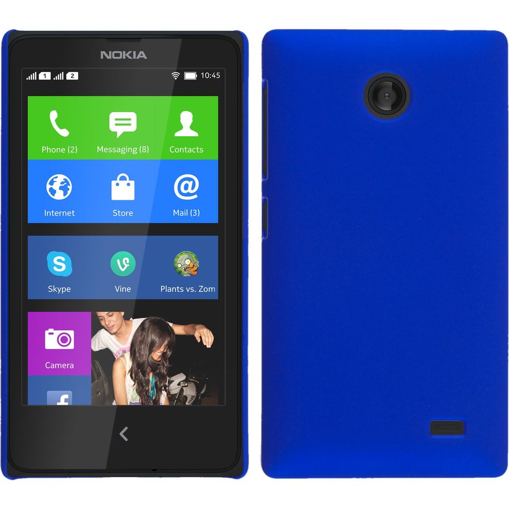 PhoneNatic Case kompatibel mit Nokia X / X+ - Hülle blau gummiert Hard-case + 2 Schutzfolien