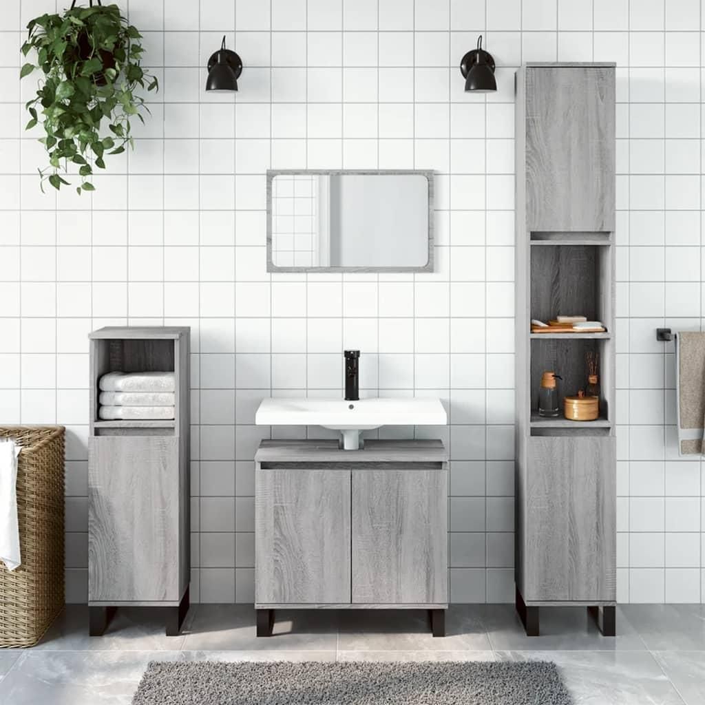 vidaXL Badschrank Grau Sonoma 30x30x190 cm Holzwerkstoff Produktbild 