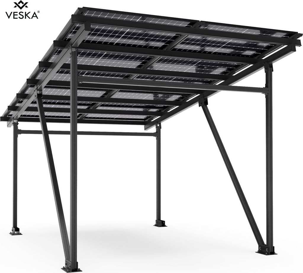 Solar Carport 5250 Watt Bifazial Glas/Glas Module PV Garage Aluminium Solarcarport 5,60 x 3,70m - 5,25KW - EcoPort 5000Bi - anthrazit