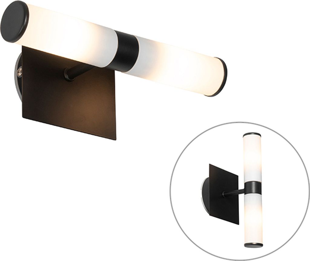 QAZQA - Moderne Bad I Badezimmer Wandleuchte schwarz IP44 2-flammig - Bath I Up & Down - Stahl Länglich - LED geeignet G9