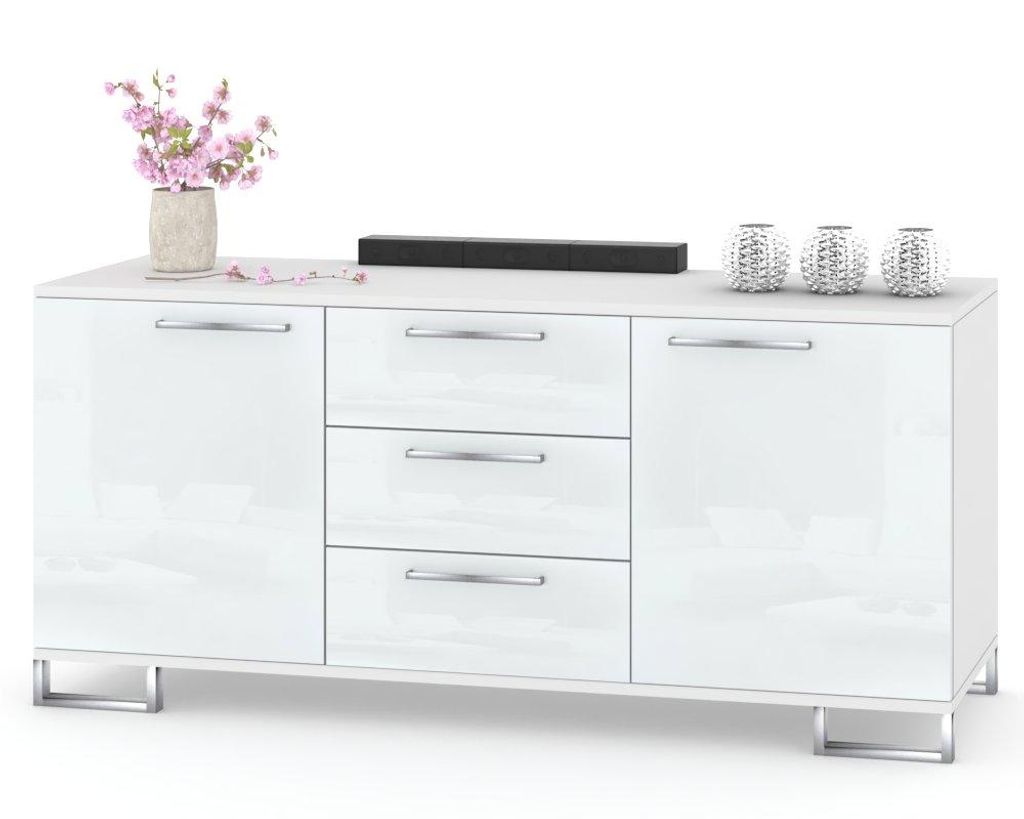 Große Kommode mit Schubladen Fernsehschrank HANA 3S Weiß Produktbild 