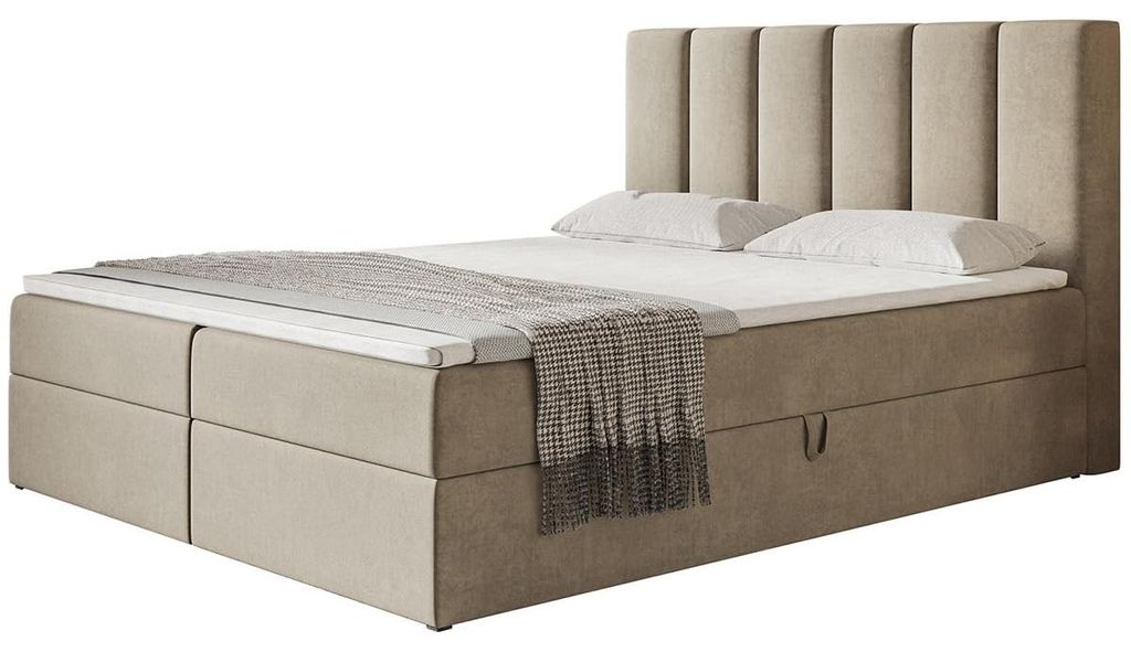 Boxspringbett Tokio 180x200, Bett mit Stauraum und Bonell-Matratze, Sand