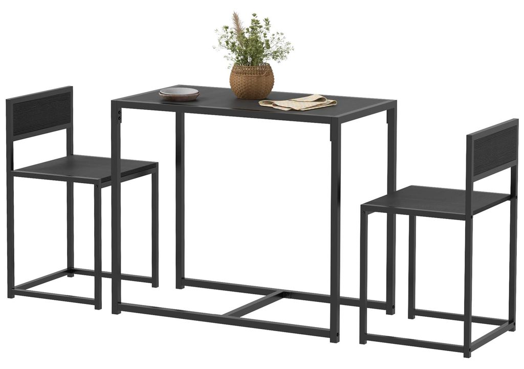 HOMCOM 3-delige eethoekset, keukentafel met 2 stoelen, Productafbeelding 