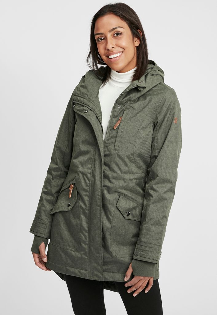 OXMO OXBella Damen Parka Übergangsmantel Lange Jacke mit Kapuze Pattentaschen Regular fit