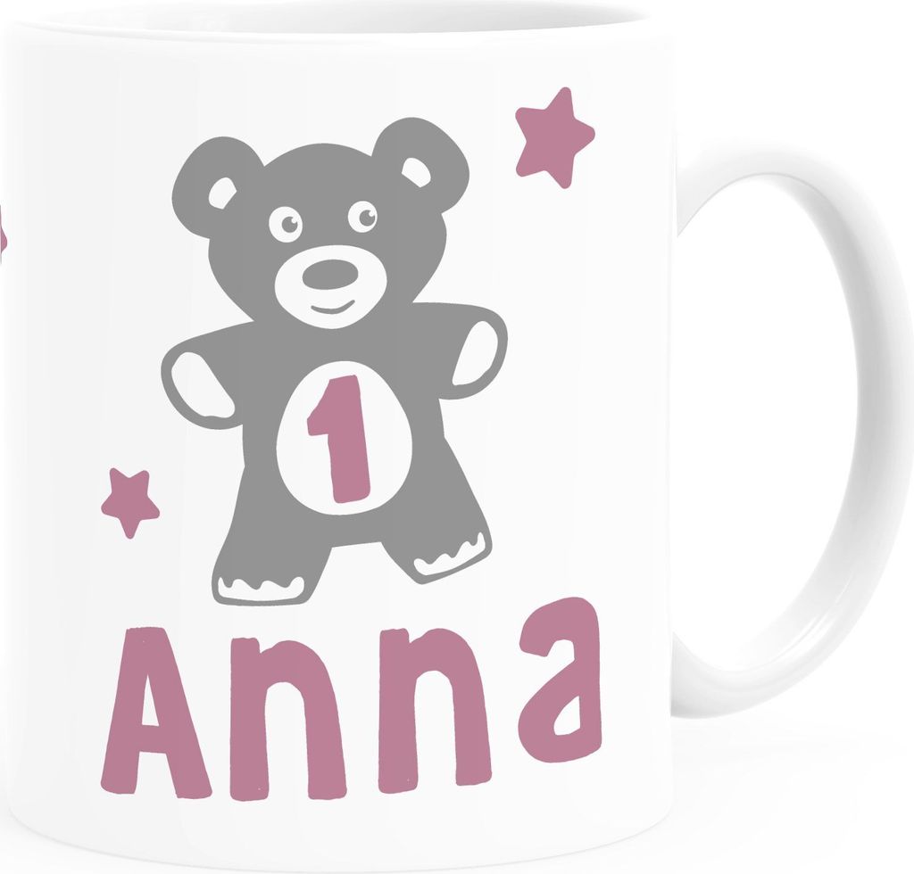Kindertasse Teddybär 1-2 Geburtstag Baby personalisierte Namenstasse für Kinder Jungen Mädchen SpecialMe Mädchen 1 Jahr weiß Keramik-Tasse