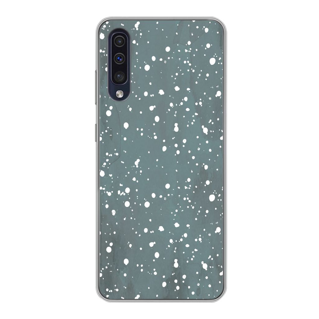 MuchoWow Handyhülle Schutzhülle Hülle für Samsung Galaxy A30s Polka dots - Grün - Weiß Silikon Softcase Handy Hülle - Karteninhaber
