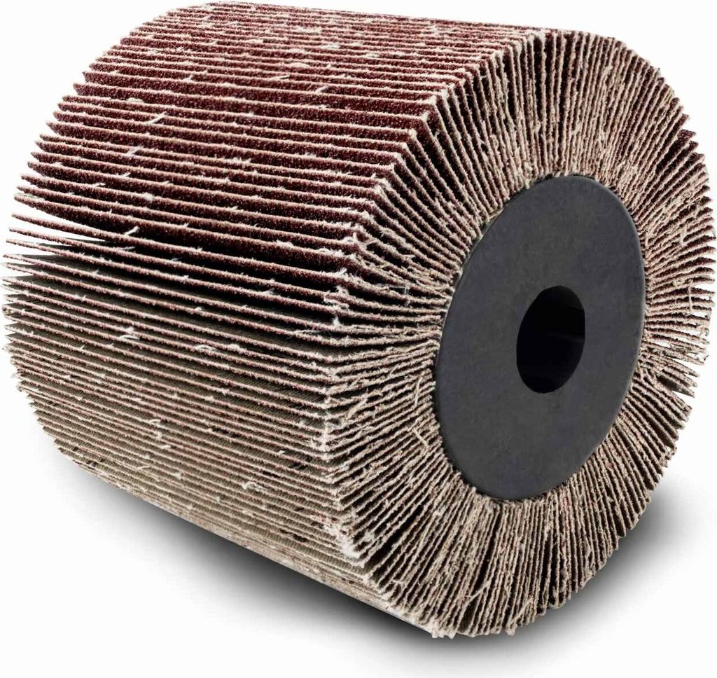 A close-up studio shot of a sanding flap wheel.