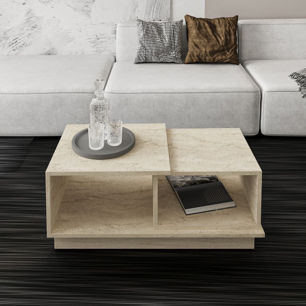 Skye Decor, Consept - Travertine, Couchtisch, Travertin, 100 % MELAMINBESCHICHTETE SPANPLATTEN, 90 x 45 x 36 cm