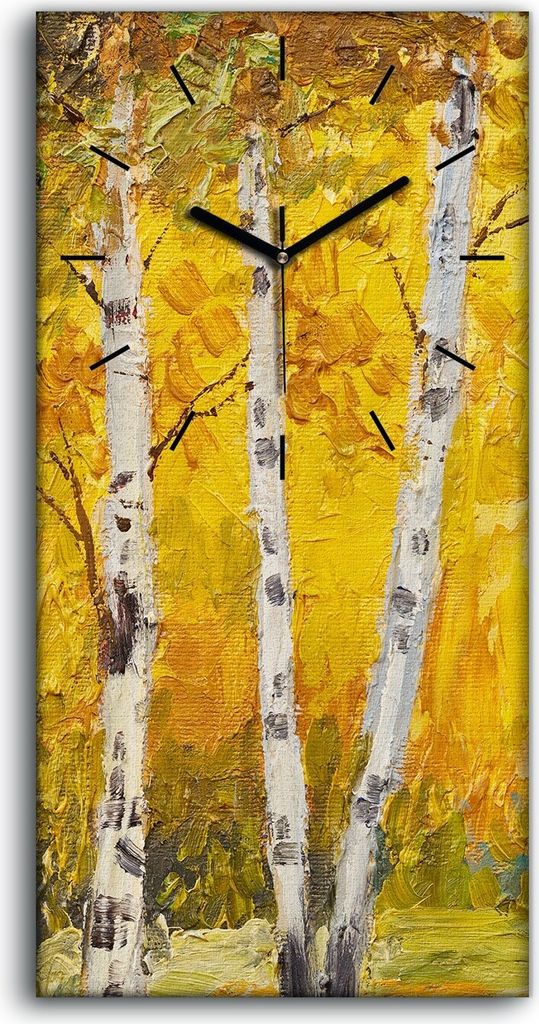 Leinwand Wanduhr Wandkunst Uhr Geräuschlos Kunstdruck 30x60 Ölgemälde Wald Bäume - schwarze Hände