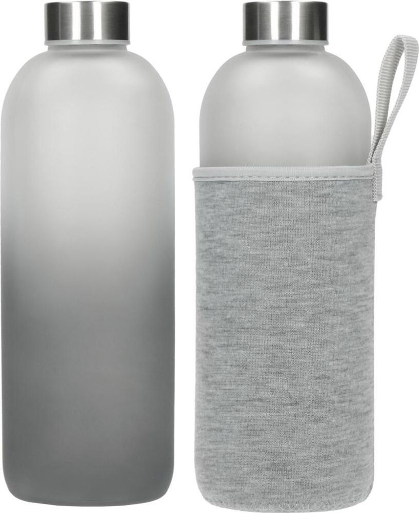 Glasflasche mit Hülle "Iced" Wasserflasche Getränkeflasche Trinkflasche mit Hülle 1,0l transparent/grauTransparent