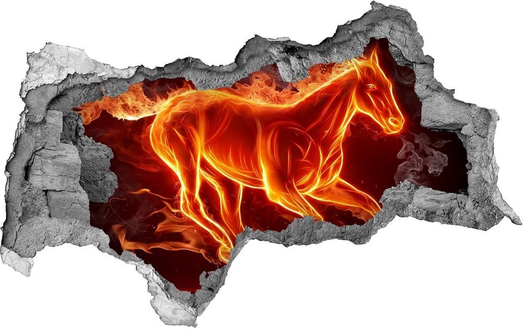 Selbstklebender Loch-3D-Aufkleber 95x73 cm Das Pferd in Flammen