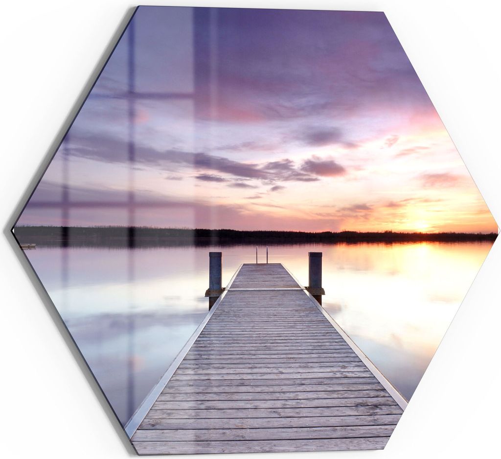 DEQORI Magnettafel Glas 40x35 cm 6-eckig 'Verlassener Holzsteg' beschreibbar Whiteboard