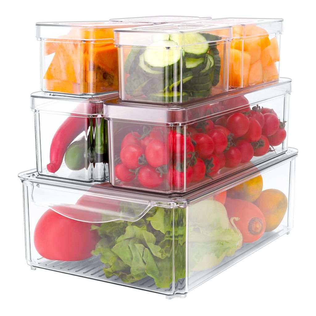 4x Kühlschrank-Boxen Transparent - Stapelbare Aufbewahrung Für Lebensmittel
