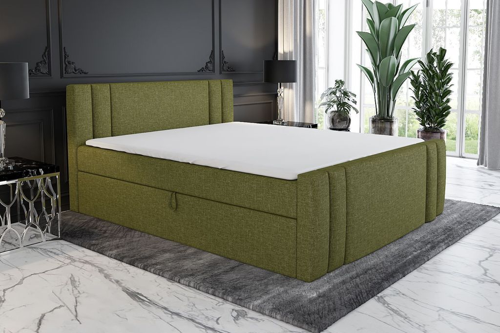 Boxspringbett ALF 160 x 200 mit 2 Bettkästen, Bonell-Matratze und Topper. Farbe: Grün