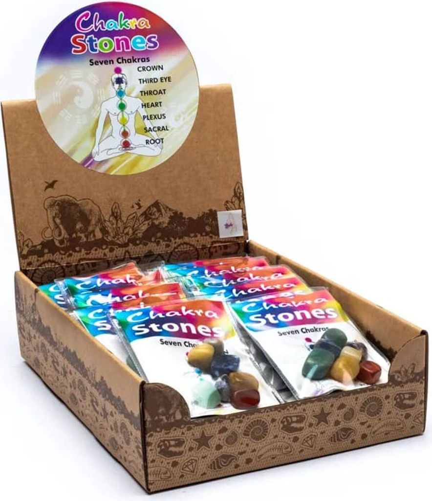 Chakra-Steine, 24 Sets mit em Display – 15,5 x 25 x 7 cm, Packung mit 24 Stück