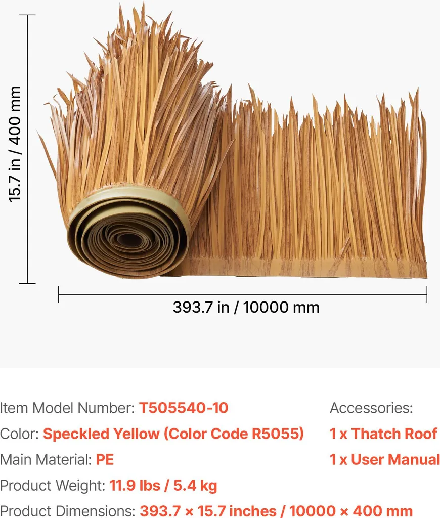 SucceBuy Tetto di paglia artificiale, 1000x40 cm, stile messicano, rotolo di tetto in PE, tetto di palma, aspetto tetto di paglia, adatto per terrazza, piscina, spiaggia, padiglione e decorazione di feste hawaiane - 7
