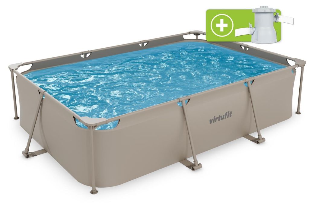VirtuFit Rechteckpool 300×210×66 cm Beige mit Filterpumpe Produktbild 