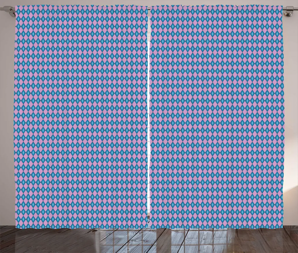 Rideau géométrique ABAKUHAUS violet foncé et turquoise de 280 x 225 cm
