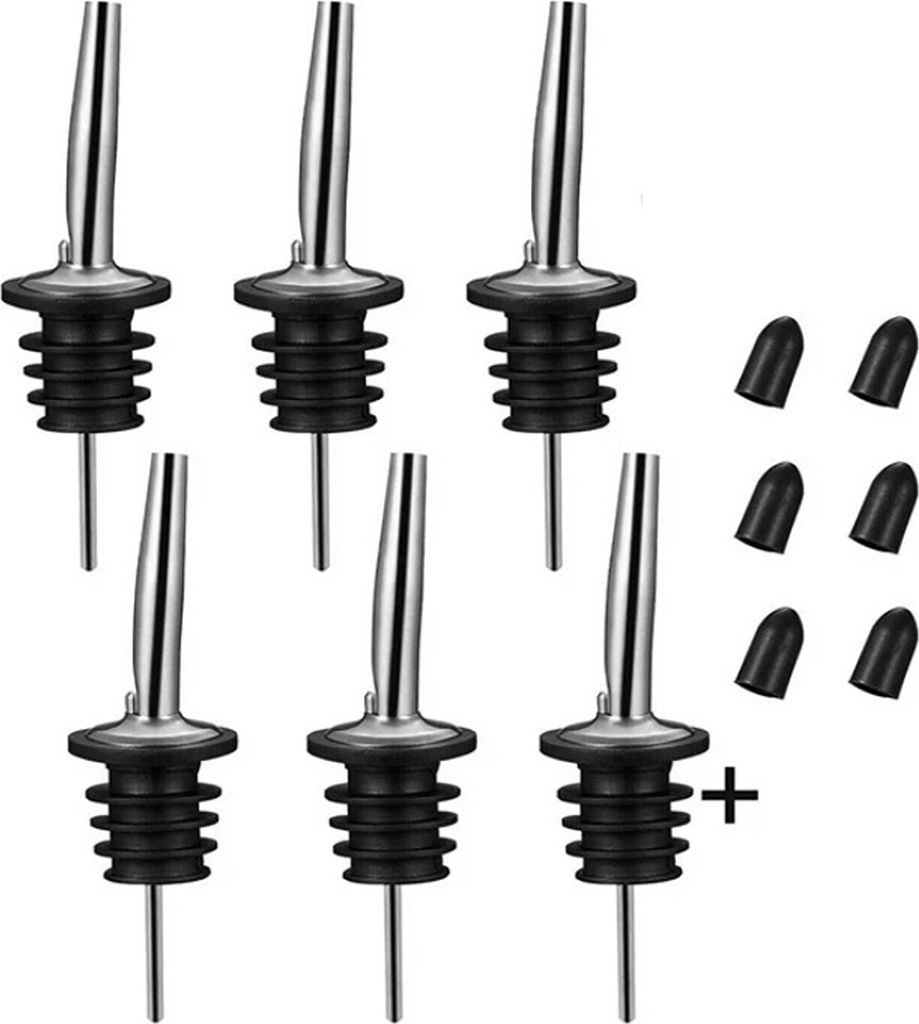 6er Set Edelstahl Flaschenausgießer Schnaps | Weinausgießer mit Stopfen | Dosierer mit Verschluss | Spirituosen Ausschenker Verschließbar | Flas...