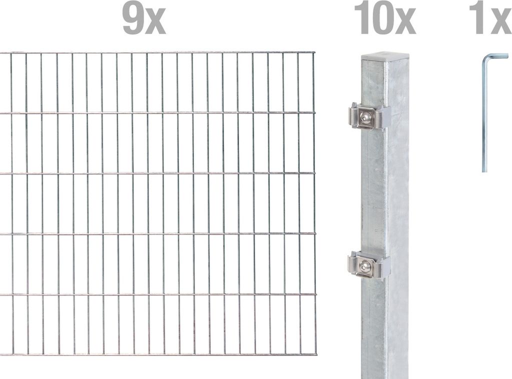 Alberts Doppelstabmatten Zaun, Höhe 120 cm, Länge 18 m, Zaun-Komplettset zum Einbetonieren, feuerverzinkt, Pfosten 60x40 mm
