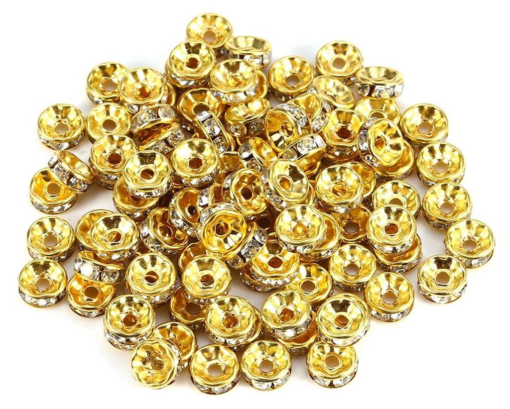 100 Stück/Set Legierung Strass Lose Charm Spacer Perlen für die Schmuckherstellung (Gold 8mm)