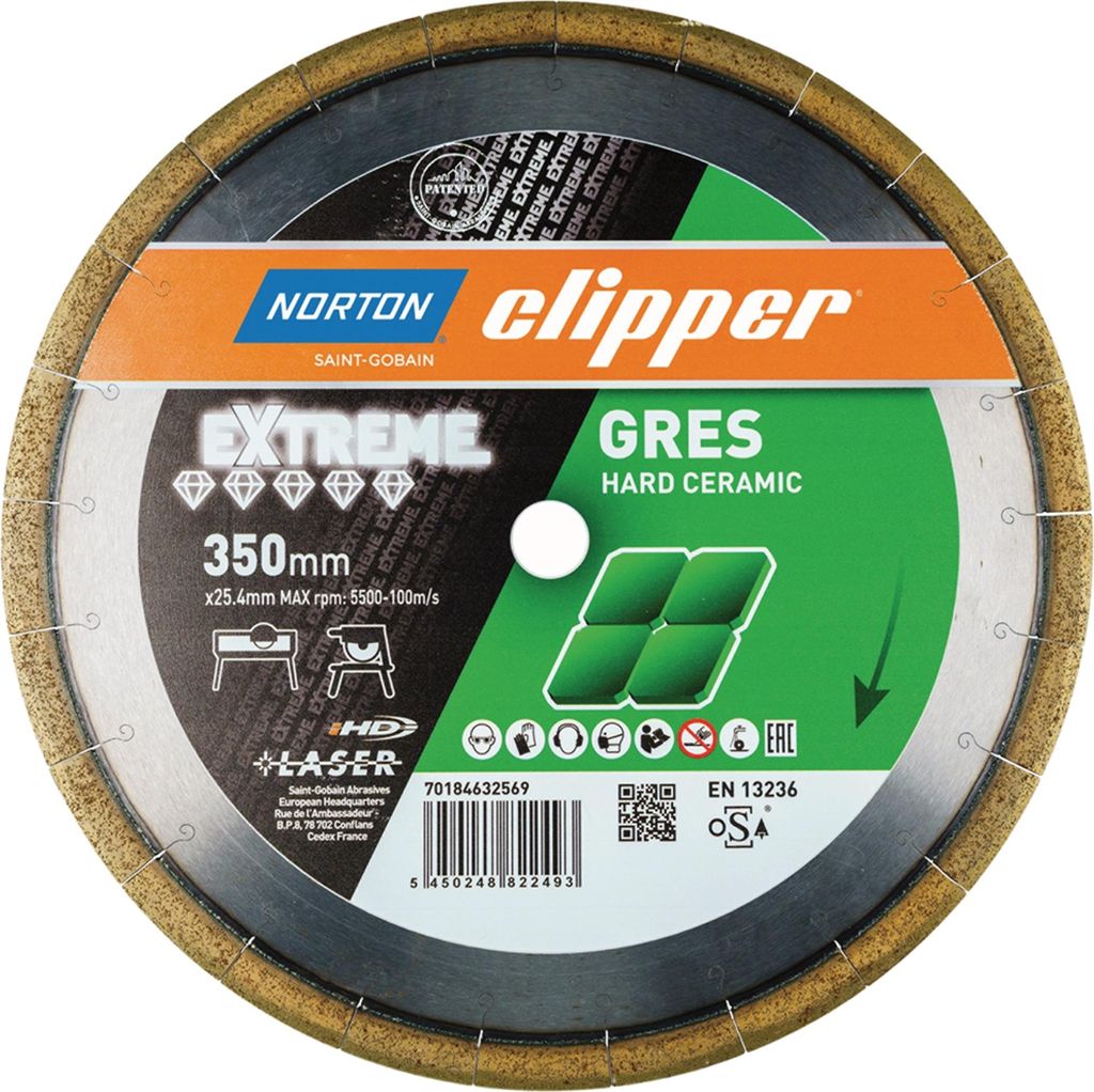 Norton Clipper Diamant Trennscheibe EXTREME GRES 350 x 25,4 mm für harte Fliesen