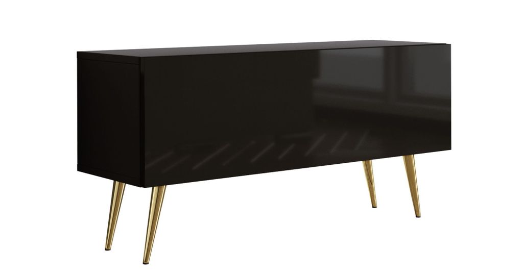 TV-SCHRANK : Mattschwarz / Schwarz glänzend Goldene Beine, 100 x 52 x 32 cm